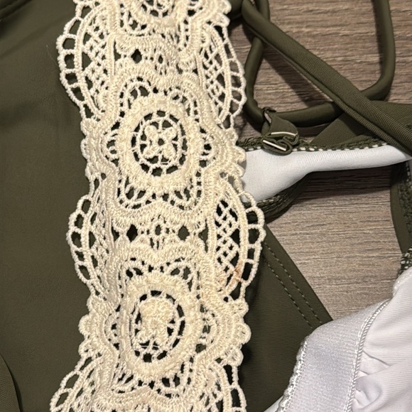 Cup she Olive Green Lace Trim Swimsuit women’s XL one piece - Picture 8 of 8